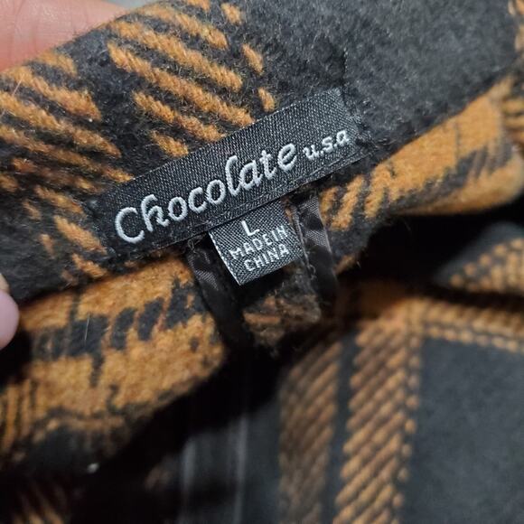Chocolate U.S.A. Brown Black Plaid Shacket Blazer Coat Jacket Size Large - Picture 8 of 10